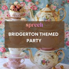 Bridgerton themed high tea ideas Bridgerton Party Favors, Bridgeton Theme, Regency Tea Party, Whimsical Floral Arrangements, High Tea Ideas