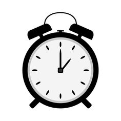 an alarm clock icon on a white background with black and white outlines, it appears to be half past the time