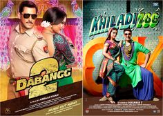 the poster for dabaangg 2 is shown in two different colors and sizes