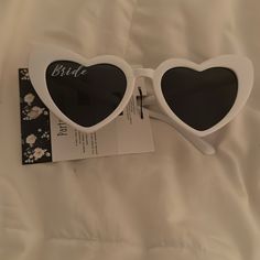 White Heart Shaped Bride Sunglasses. Nwt. White Heart Glasses, White Heart Sunglasses, Bride Sunglasses, Heart Glasses, Bridal Ideas, White Sunglasses, Heart Sunglasses, White Heart, Heart Shapes