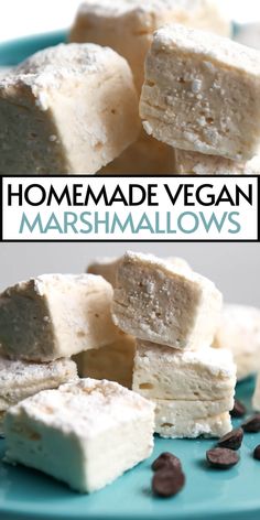 homemade vegan marshmallows on a blue plate