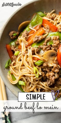 This 30-minute beef lo mein recipe is hearty and packed with noodles and veggies! Ground beef makes it affordable, and the sauce is so tasty.