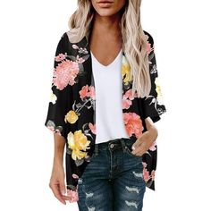 Women's Summer Floral Print Puff Sleeve Cardigan Loose Cover Up Casual Blouse Summer Trendy Tops Features: It is made of materials,fabric is very comfortable , enought for your daily wearing. Dating,Casual,Party,Beach, For work,At home Vacationand more. Suit for and Spring. Cardigan Very Comfortablecan be Great under jackets or alone, worn with heels, or flats,just the way you like Four-way stretch ,Made from fabric, lightweight soft and comfortable. Machine wash cold with like colors, dry low h Chiffon Kimono Cardigan, Floral Print Chiffon Blouse, Gilet Kimono, Puff Sleeve Cardigan, Kimono Floral, Cardigan Kimono, Floral Print Kimono, Casual Short Sleeve Dress, Floral Print Chiffon