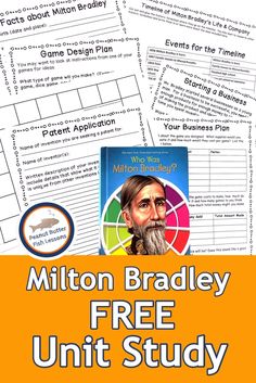 a book with the title, milton bradley free unit study