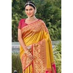 Mustard colored saree is made from kanjivaram silkfabric which is highlighted with beautiful weaving and tassels border as shown. comes along unstitched kanjivaram silk blouse piece which you can customise as per your design/style. Occasion - You can wear this saree for festivals, functions and ideal for any fashionista. Note:- the actual product may differ slightly in color and design from the one illustrated in the images when compared with computer or mobile screen. Measurements: Saree : KanjiVaram : 5.5 Mtrs Blouse : KanjiVaram Silk : 0.8 Mtr Material: KanjiVaram Silk Stitch Type: Unstitched Country of Origin: India Care Guide: Dry Clean Blouse Kanjivaram, Saree Kanjivaram, Kanjivaram Silk Saree, Mobile Screen, Blouse Piece, Design Style, Silk Blouse, Silk Saree, Silk Sarees