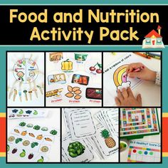 food and nutrition activity pack with pictures of vegetables, fruits, and other things to do