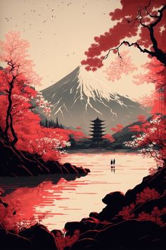 Art Peaceful, Beauty Of Japan, Japan Painting, Japanese Art Prints, Japon Illustration, Japanese Landscape, Japanese Poster, Arte Inspo, Cool Wallpapers Art