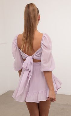 Neia Ruffle Dress in Lavender Chiffon | LUCY IN THE SKY Lavender Dress Casual, Lavender Short Dress, Light Purple Dress, Cute Short Dresses, Dropshipping Store, Banquet Dresses, Lucy In The Sky, Lavender Dresses, Girls Fashion Clothes