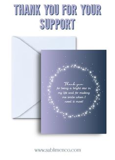 a thank card with the words, thank you gifts for being a bright star in my life