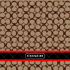 the coach logo on a brown and black background with red trimmings, is shown