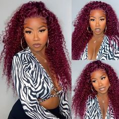 99J Burgundy Color Deep Wave Curly Human Hair Wig 6x5 Wear Go 13x4 HD Lace Front Wig Burgundy Deep Wave, Red Curly Wig, Curly Lace Frontal, Curly Lace Wig, Curly Human Hair Wig, Curly Lace Front Wigs, Colored Wigs, Burgundy Hair, Wigs Human Hair