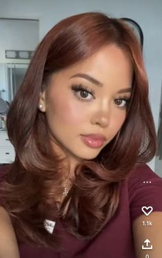 Auburn On Brown Hair, Rust Balayage Hair, Auburn Hair Color On Tan Skin, Pretty Hair Colors For Tan Skin, Reb Brown Hair, Hair Colour Ideas For Olive Skin, Latina Auburn Hair, Red Hair On Medium Skin Tone, Chestnut Brown Hair With Red Undertone