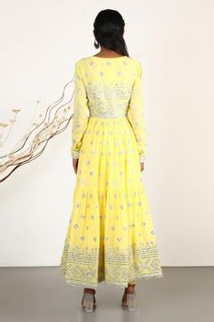 Shop for Gopi Vaid Yellow Cotton Silk Mirror Embellished Anarkali Set for Women Online at Aza Fashions Satin Dupatta, Gopi Vaid, Yellow Anarkali, Yellow Mirror, Silk Churidar, Yellow Mirrors, Applique Work, Drawstring Detail, Luxury Sale