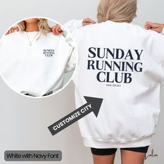 Celebrate your running passion with a custom Sunday Running Club crewneck, a personalized gift for the runner in your life featuring vintage Boston Marathon vibes.   You select the city by completing the personalized field below.   ➡️Features: SUNDAY RUNNING CLUB SWEATSHIRT ✧ Unisex sizing, runs true to size ✧ Heavy Blend  cotton and polyester blend crewneck sweatshirt ✧ Relaxed fit, soft feel ✧ No itchy side seams, ribbed knit collar 📋 HOW TO ORDER ✧ Please review photos for color options & si Boston Vintage, Run Club, Marathon Shirts, Chicago Marathon, Hoodie Personalized, Vintage Boston, Running Club, Boston Marathon, Athletic Club