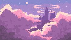 a castle in the sky with clouds and stars