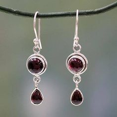 Garnet dangle earrings, 'Crimson Glow' - Garnet and Sterling Silver Earrings Handmade in India Burgundy Garnet Round Jewelry, Round Burgundy Garnet Jewelry, Red Garnet Dangle Earrings, Red Garnet Drop Jewelry, Burgundy Ruby Round Jewelry, Elegant Burgundy Dangle Jewelry, Teardrop Garnet Red Jewelry, Red Dangle Jewelry With Gemstone Accents, Round Cabochon Garnet Jewelry