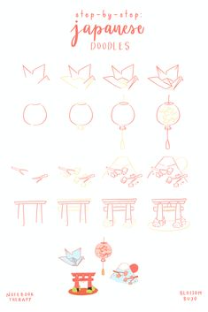 an image of japanese doodles with the title step - by - step instructions on how to draw