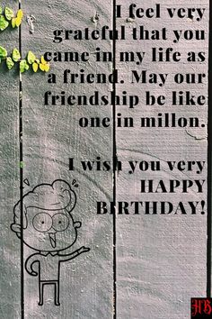 a happy birthday card with an image of a cartoon character on the side of a fence