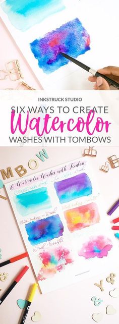 watercolor washes with text overlay that says six ways to create watercolor washes with tombrows