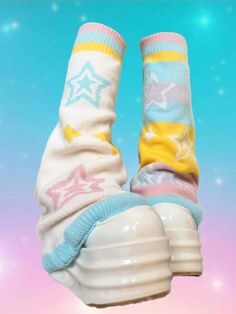 Harajuku Candy Striped Star Leg Warmers - Y2K Women Knit Socks - In Control Clothing Star Leg Warmers, Decora Girl, Aesthetic Socks, Quirky Shoes, Art Outfit, Y2k Women, Clothing Design Sketches, Kawaii Fashion Outfits, Fashion Inspiration Design