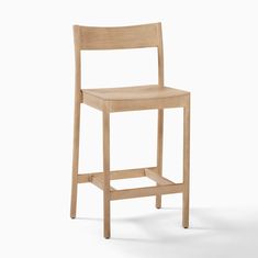 a wooden bar stool with a seat on the bottom and backrest, viewed from the front