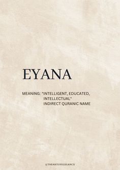 the front cover of eyana meaning, intelligent, education and practice in indirect quanc name