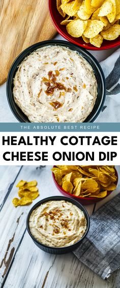 Image for Healthy Cottage Cheese Onion Dip Cottage Cheese French Onion Dip, Healthy Snacks Cottage Cheese, Cottage Cheese Cheesecake Dip, Cottage Cheese Recipes Snack, Cheese Onion Dip, Cottage Cheese Dip Recipes, Garlic Dip Recipes, Carbs Food, Cottage Cheese Dip