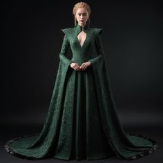 Gown Aesthetic, Bridesmaids Dress Inspiration, Dark Green Dress, Queen Aesthetic, Fantasy Princess, Fantasy Dresses, Green Gown, Fantasy Gowns