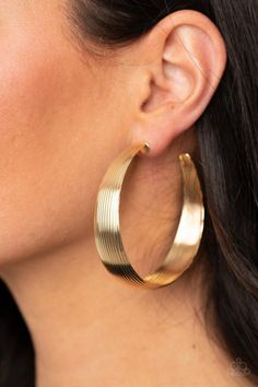 Desert Wanderings - Gold Paparazzi Hoop Earrings - sofancyjewels Paparazzi Jewelry Images, Thick Gold Hoops, Thick Hoop Earrings, The Ear, Paparazzi Accessories, Gold Line, Paparazzi Jewelry, Gold Hoops, Gold Hoop