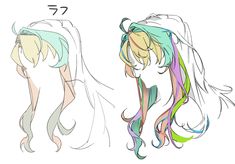 two drawings of different colored hair styles