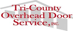 the tri - county overhead door service, inc logo is shown in red and white