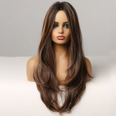 Shop Black Wig with Highlights Long Straight Synthetic Wig without Bangs Heat Resistant Hair Wig for Women, Which offers the most comfortable and is affordable. maybe the best option because they are lightweight and easy to install. Wig With Highlights, Old Hollywood Hair, Layer Hair, Brown Hairstyles, Brown Hair Dye, Long Layered Haircuts, Haircuts Straight Hair, Long Layered Hair, Haircuts For Long Hair