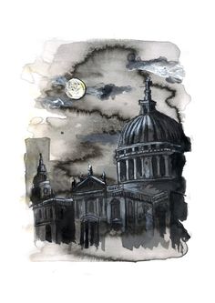 an ink drawing of the dome of st paul's cathedral in london, england