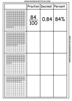 the fraction and percentages worksheet with numbers to be written in each column