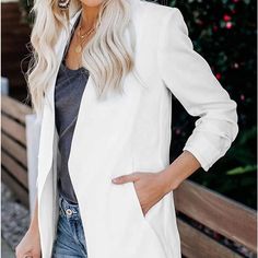 Women 3/4 Sleeve Blazer Open Front Cardigan Jacket Work Office Blazer Oversized Fit Brand New Formal Office Wear, White Blazer Women, Girls Blazers, Blazer Suit Women, Formal Office, Blazer White, Chic Blazer, Uptown Girl