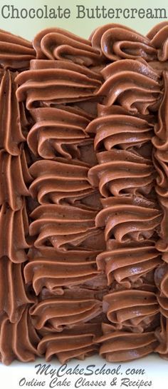 a close up view of chocolate frosted cake