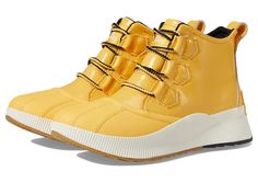 SOREL Out N About III Classic - Women's Shoes : Yellow Ray/Sea Salt : Leather sourced from a tannery that achieved a Silver Rating from the Leather Working Group (LWG). , Made for the heaviest downpours yet designed to be a wardrobe statement piece, the SOREL Out N About III Classic is the most versatile rain boot you'll meet featuring a classic lace-up style rain boot with Waterproof seam-sealed construction keeps out the wet elements for a drier, more comfortable foot environment. Available in three color options. Leather and textile upper. Textile lining. Man-made insole and outsole. Imported. Measurements: Heel Height: 1 in Weight: 15 oz Shaft: 3 1 2 in Product measurements were taken using size 7, width B - Medium. Please note that measurements may vary by size. Sorel Out N About Boots, Sorel Rain Boots, Orange Boots, Sorel Out N About, Shoes Yellow, Yellow Boots, Sorel Boots, Sorel Womens, Rain Boot