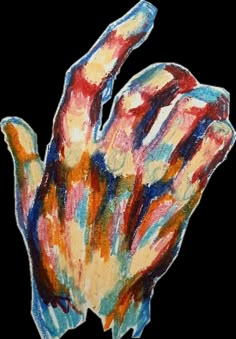 an image of a hand painted with colored paint