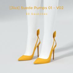 a pair of yellow high heeled shoes with white stockings