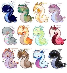 the different types of seahorses are depicted in this cartoon character's drawing