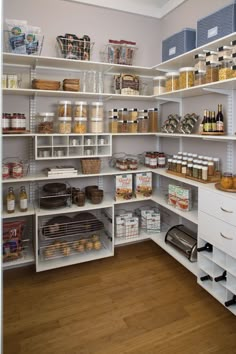 an open pantry with lots of food on the shelves and some words above it that read explore