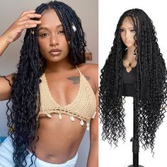 PRICES MAY VARY. Premium Materials Wigs : This boho braided wig is super light high-quality synthetic hair fiber, which has natural luster and is close to the human hair texture. Each braid of the braided lace wig is hand woven by a professional stylist, neat and tight. Full Lace Wigs: The 36 inch breathable and invisible lace fits your skin wig, which is easy to adjust and comfortable to wear. Breathable and invisible lace fits your skin. The naturally curled baby hair on the forehead makes the Square Box Braids, Bohemian Knotless, Boho Box Braids, Braided Wigs For Black Women, Braids Wigs, Braid Wig, Bohemian Braids, Invisible Lace, Box Braid Wig