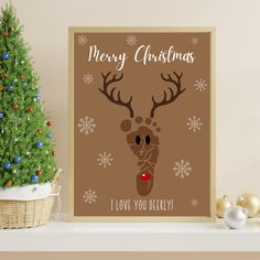 a christmas card with a reindeer's head on it