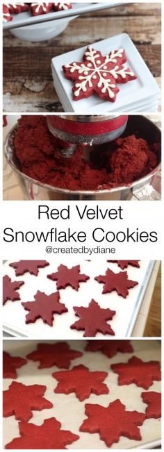 red velvet snowflake cookies are on display