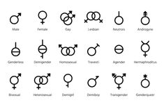 an image of different symbols in the form of men and women's names, including male