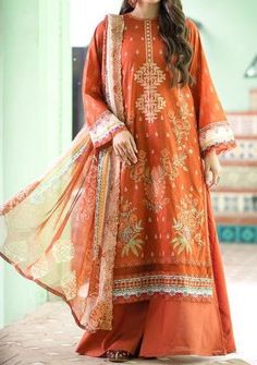 Gulljee Mishaal Ready Made Embroidered Lawn Dress - db24685 Silk Dress Material, Lawn Dresses, Dresses Design, Pakistani Designer Suits, Unstitched Dress Material, Lawn Dress, Readymade Saree, Unstitched Suits, Lawn Suits