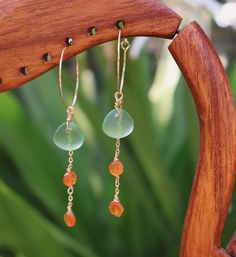 Handmade 14k gold filled hoops with sea glass and carnelian. 14k gold filled chain. Saint Augustine, Gold Filled Hoops, Dream Style, Glass Earrings, Jewelry Earrings Hoops, Gold Filled Chain, Stone Jewelry, Sea Glass