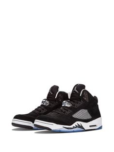 Find JORDAN Air 5 Retro Oreo Sneakers on Editorialist. One of the many great new Air Jordan 5 colourways from 2013, this “Oreo” version features a black nubuck upper with white accents and speckled detailing on the midsole “teeth” for a simple yet bold look on the classic silhouette. These sneakers feature a round toe, stitched panels, a lace-up front fastening, a brand embossed tongue, branded heel counter, and a rubber sole. These styles are supplied by a premium sneaker and streetwear marketp Black Suede Sneakers With Boost Midsole, Black Suede Custom Sneakers For Sports, Black Suede Custom Sporty Sneakers, Custom Black Suede Sneakers With Abzorb Midsole, Jordan 5 Outfit Women, Jordan 5 Outfit, Jordan Retro 5, Air Jordan 5 Retro, Jordan Air