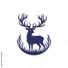 the silhouette of a deer with antlers on it's head stands in tall grass