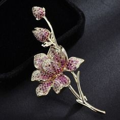 ad eBay - Find many great new & used options and get the best deals for 2.00Ct Round Cut CZ Ruby Rose Flower Brooch Pin 14K Yellow Gold Plated at the best online prices at eBay! Free shipping for many products! Jewelry Emerald, Diamond Color Grade, Women Coat, Zircon Jewelry, Diamond Settings, Flower Accessories, Ruby Rose, Blossom Flower, Flower Brooch